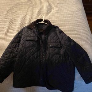 Barbour she’ll jacket. Navy blue with brown collar